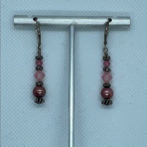 Sterling Silver Pink Pearl/Crystal Drop Earrings